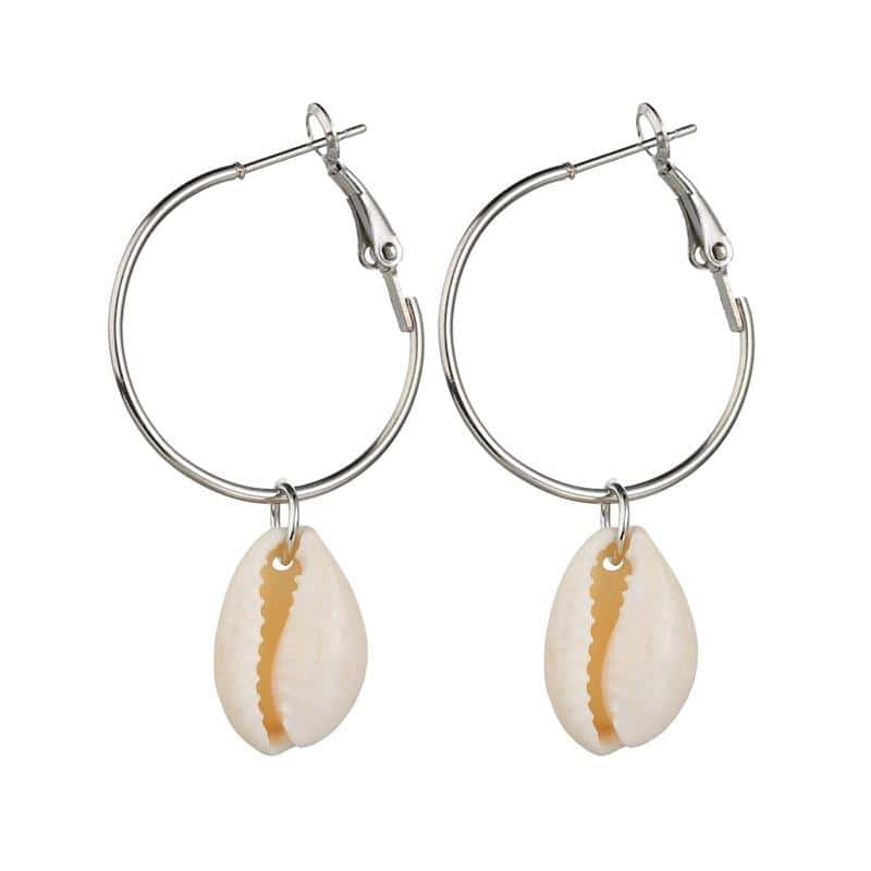 Shell Earrings Silver Cowrie White