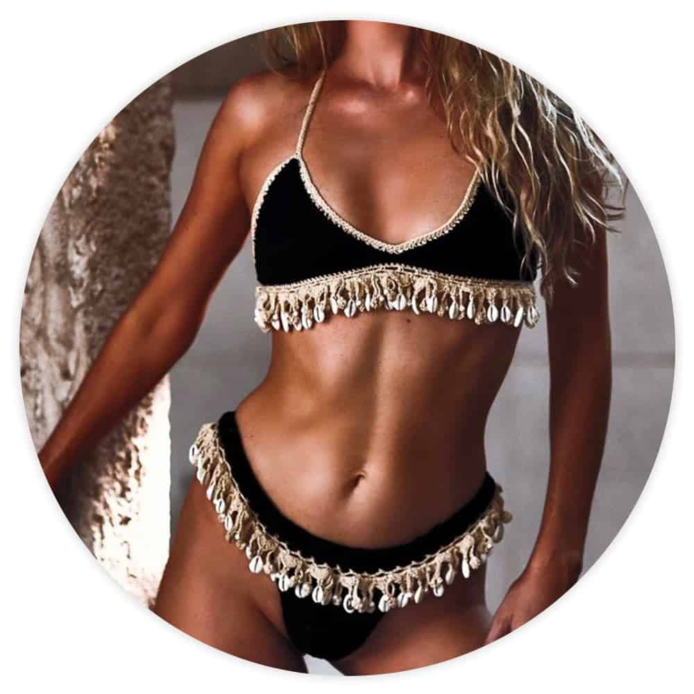 Seashell Swimsuit Brazilian Crochet Bikini In Black