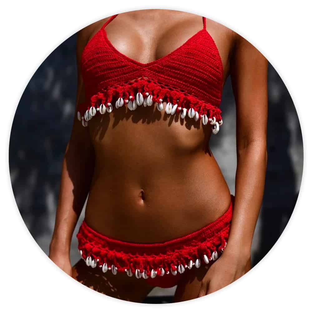 Seashell Swimsuit Brazilian Crochet Bikini In Red