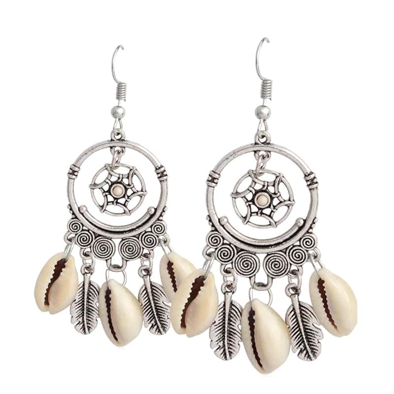 Shell Earrings Cowries And Feathers