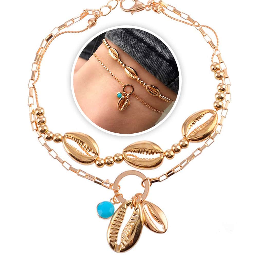Shell Anklet Duo Golden Cowries