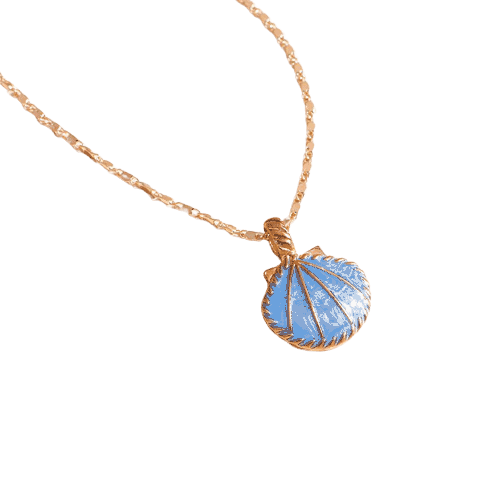 Choker Necklace Blue Enamel Seashell