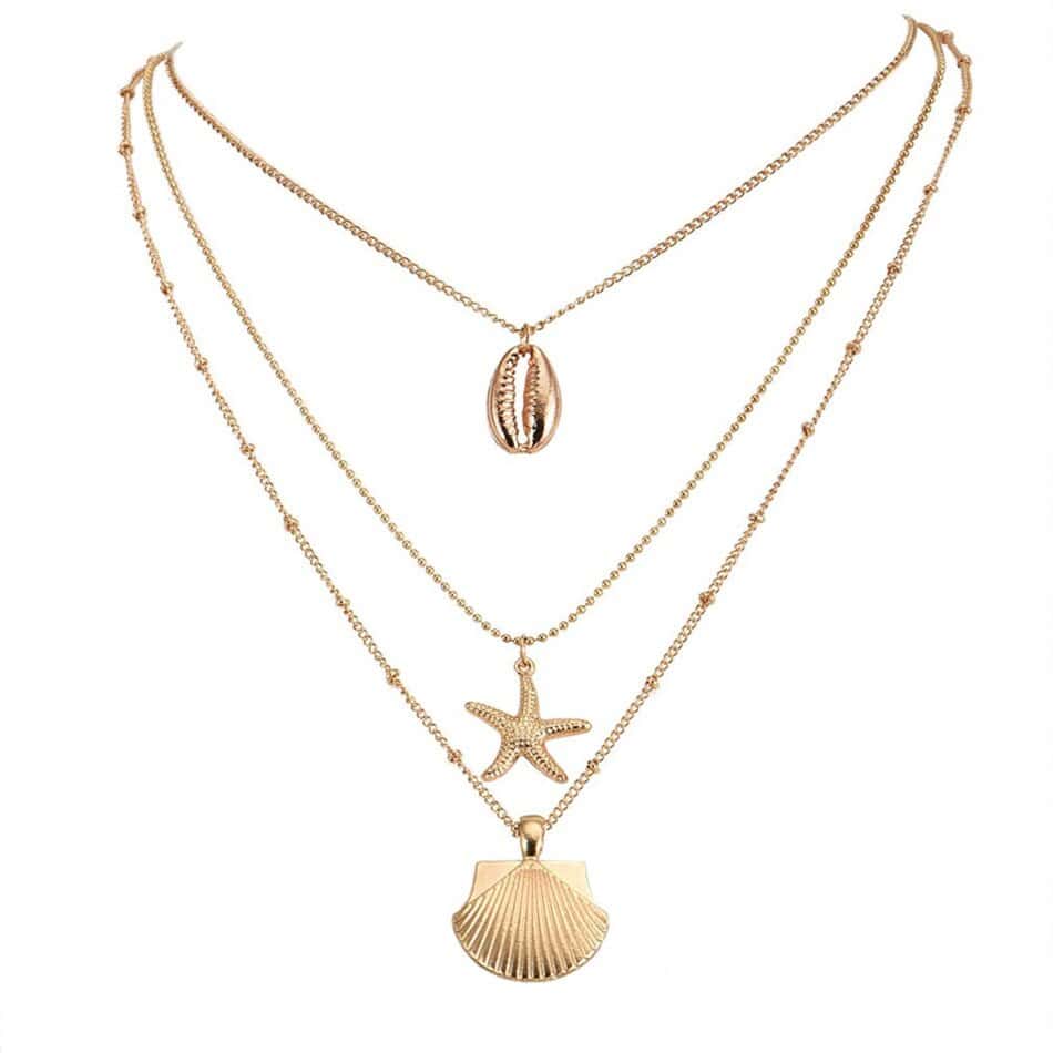 Shell Necklace Cowrie, Starfish And Scallop Shell