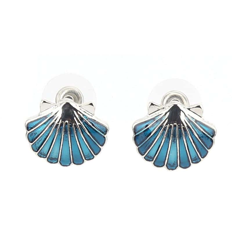 Shell Earrings Ocean Blue Scallop Shell