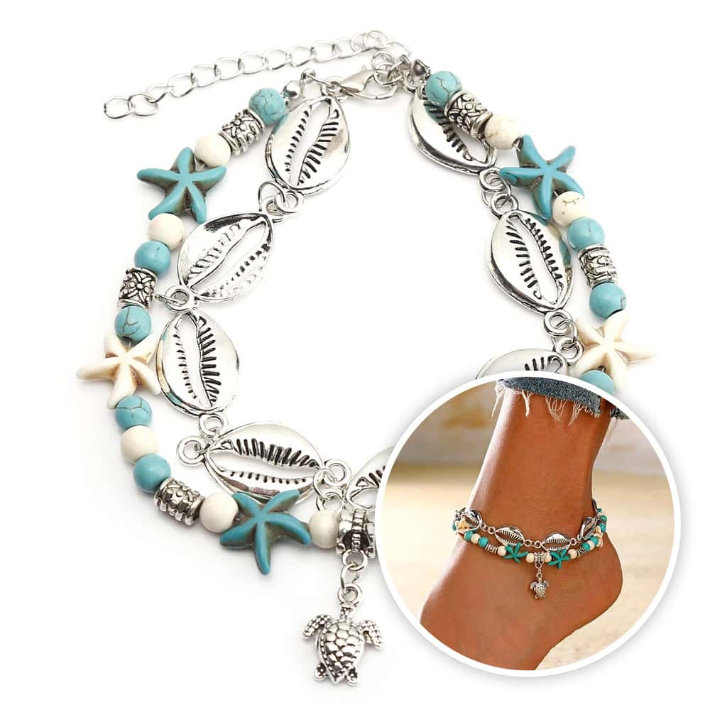 Shell Anklet Duo Silver And Blue