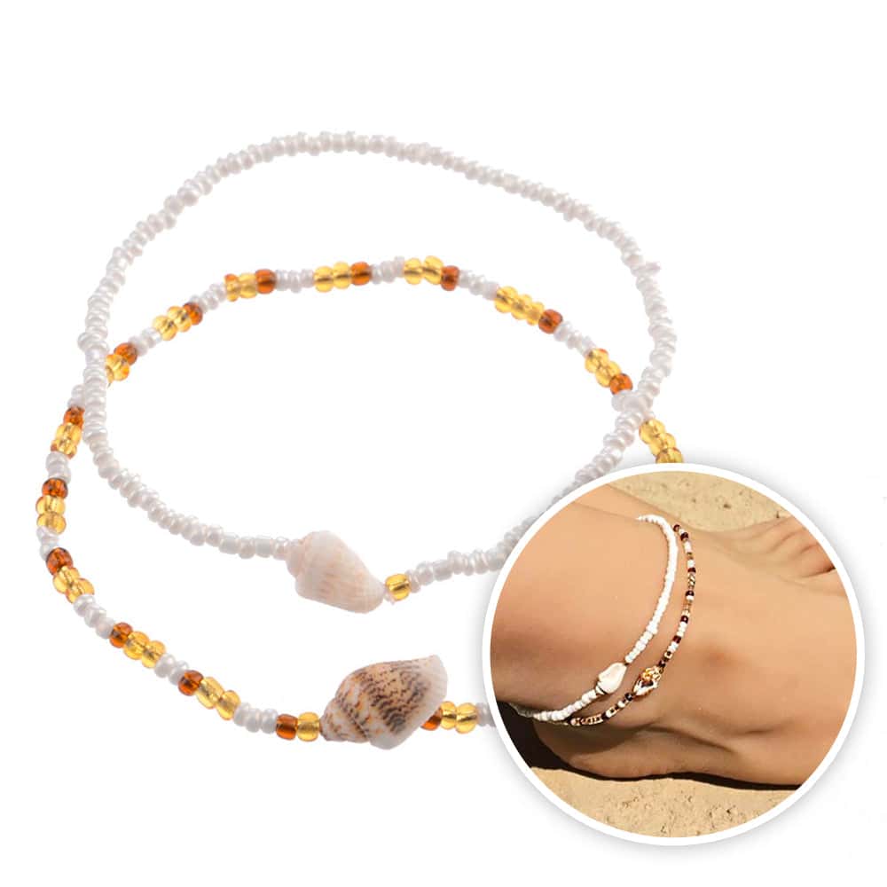 Shell Anklet White And Brown Pearls