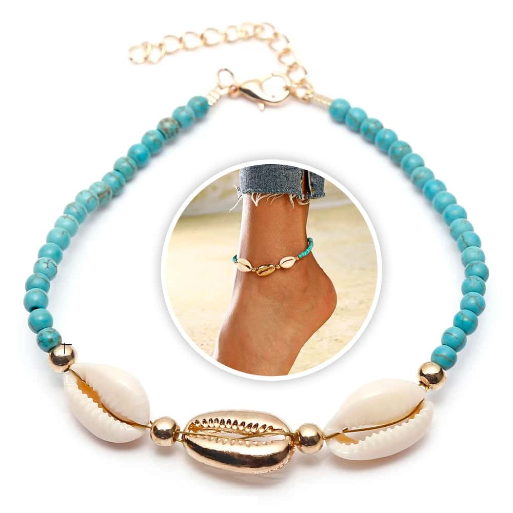 Shell Anklet Cowries And Blue Pearls