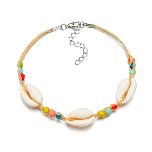 Shell Bracelet Cowrie And Multicolor Pearls