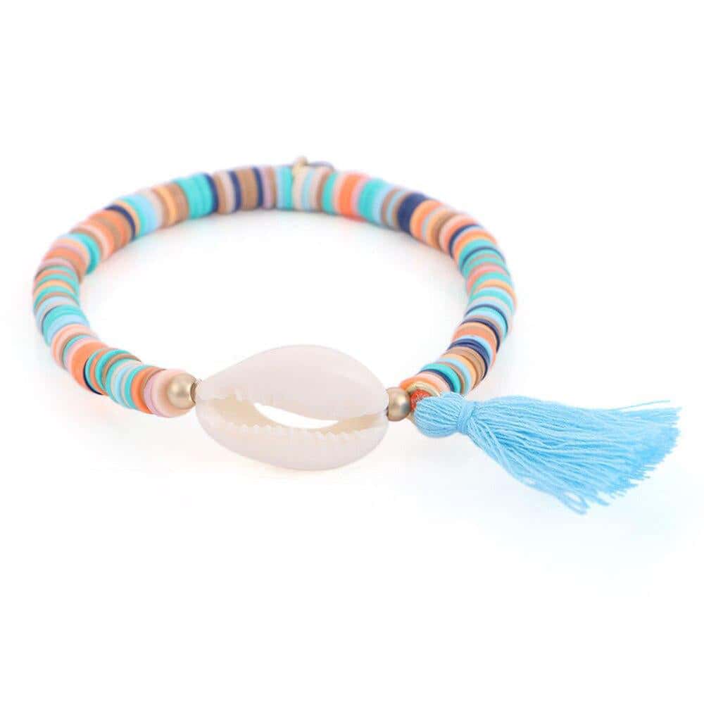 Shell Bracelet Light Blue Surfer Cowrie
