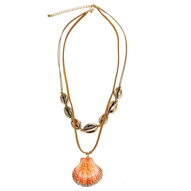 Shell Necklace Golden Cowrie And Scallop