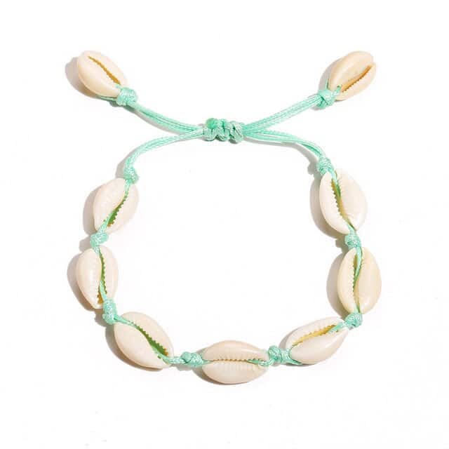 Shell Bracelet Light Blue Cord Cowries