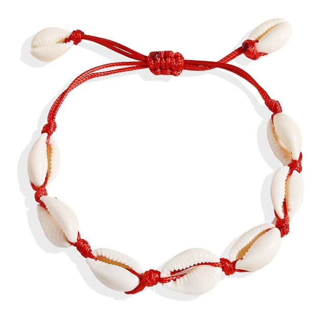 Shell Bracelet Red Cord Cowries