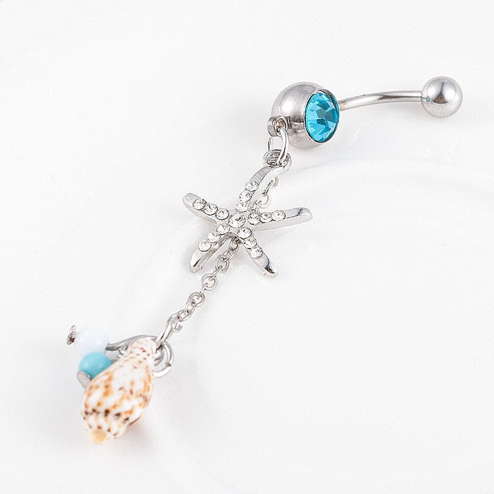 Navel Piercing Bulot And Blue Pearls