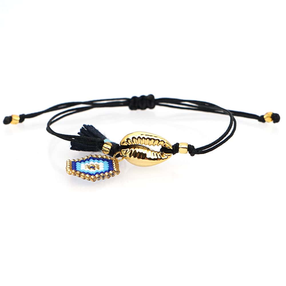 Shell Bracelet Golden Cowrie And Blue Eye