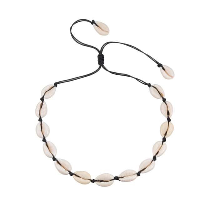 Shell Necklace White Cowrie With Black Cord