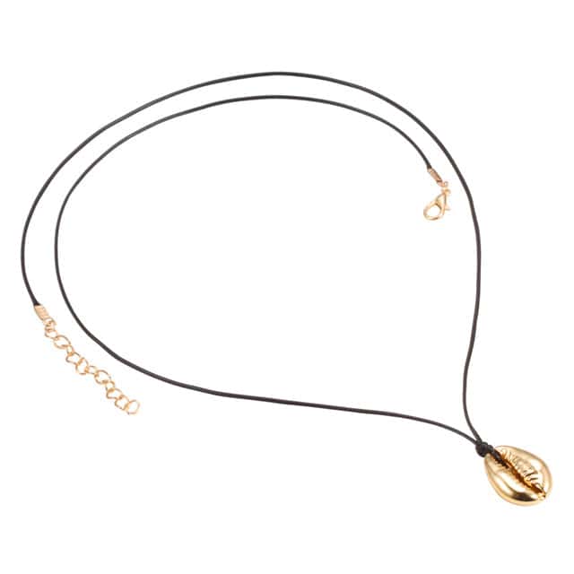 Shell Necklace Golden Cowrie With Black Cord