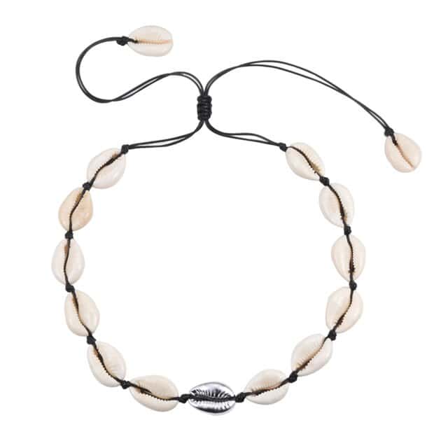 Shell Necklace Silver Cowrie With Black Cord