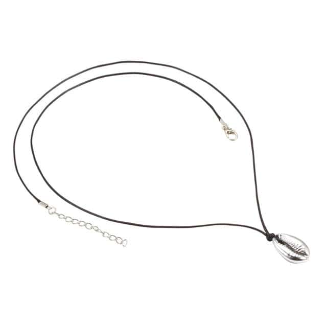 Shell Necklace Silver And Black Cowrie