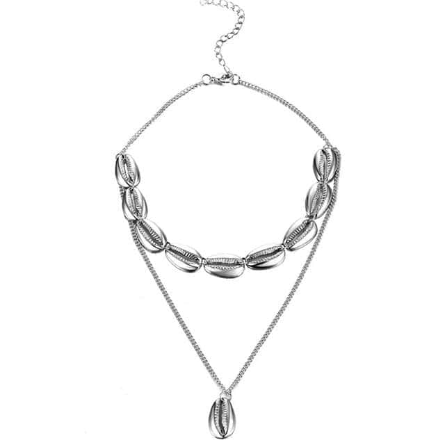 Shell Necklace Silver Cowrie Pendant Choker