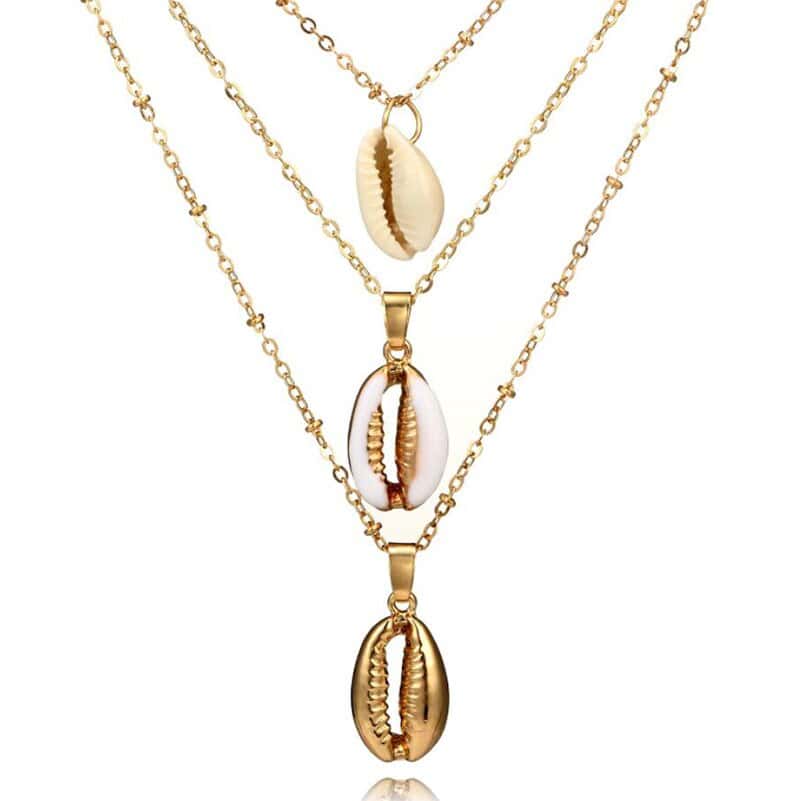 Shell Necklace Trio Golden Cowrie Shell Necklace