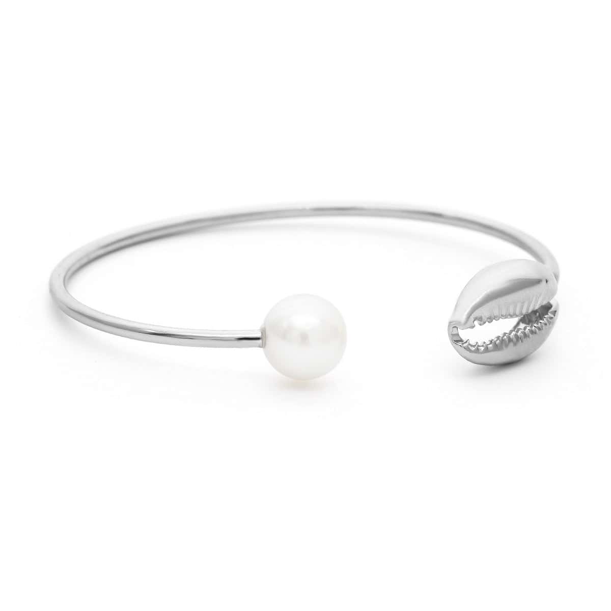 Shell Bracelet Cowrie And White Pearl (Silver)
