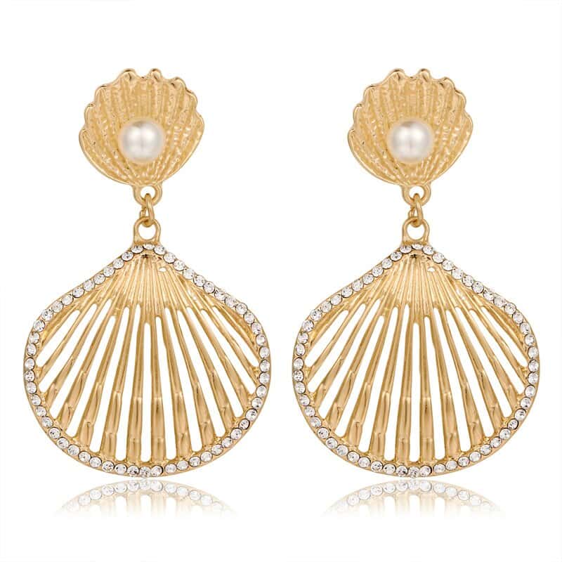 Shell Earrings Shells, Pearls, And Rhinestones