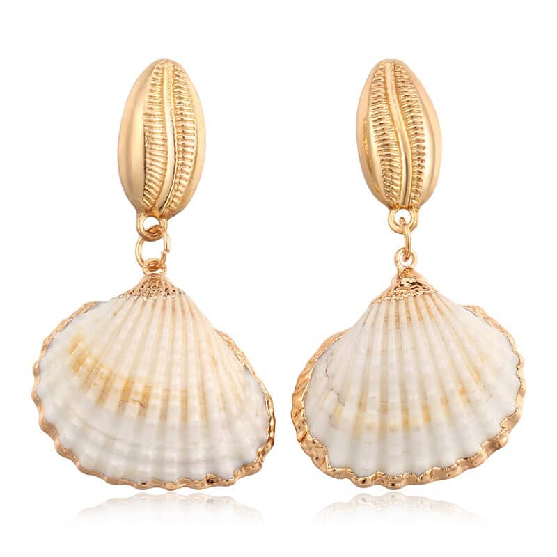 Shell Earrings Golden Bucarde And Cowrie