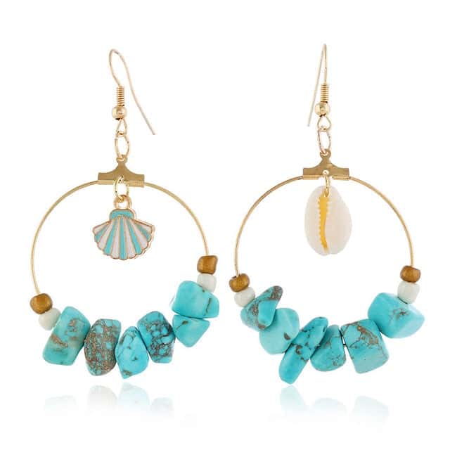 Shell Earrings Shell And Blue Stones Hoop Earrings