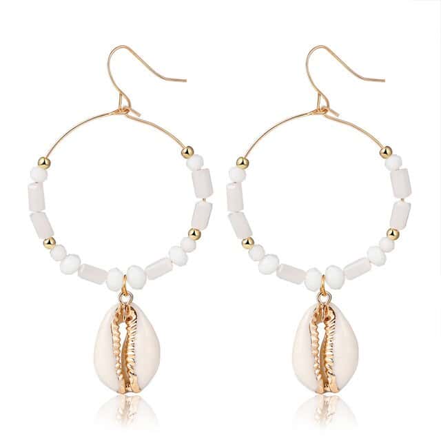 Shell Earrings Golden Cowrie Hoop Earrings