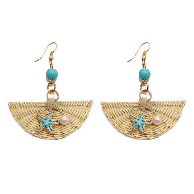 Shell Earrings Rattan And "Half-Circle" Starfish