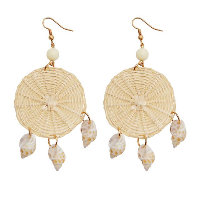 Shell Earrings Winkle And Woven Straw