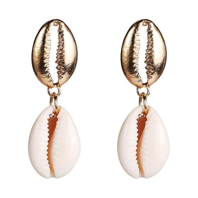 Shell Earrings White And Golden Cowrie