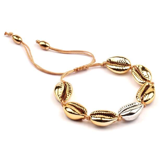 Shell Bracelet Golden And Silver Duo Cowrie