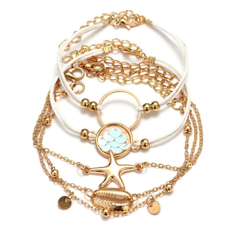Shell Bracelet Multiple With Cowrie, Starfish And Scales