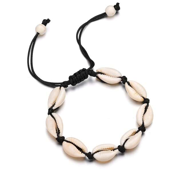 Shell Bracelet Cowrie And Black Cord