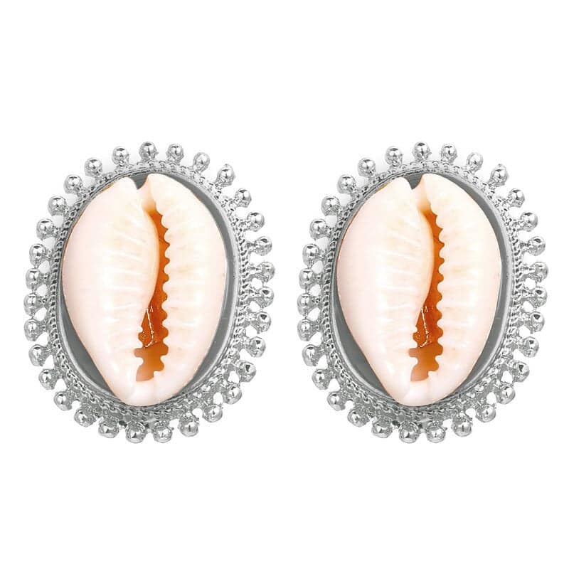 Shell Earrings Set Silver Cowrie