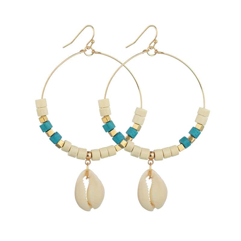 Shell Earrings Cowrie And Blue Pearl Earrings