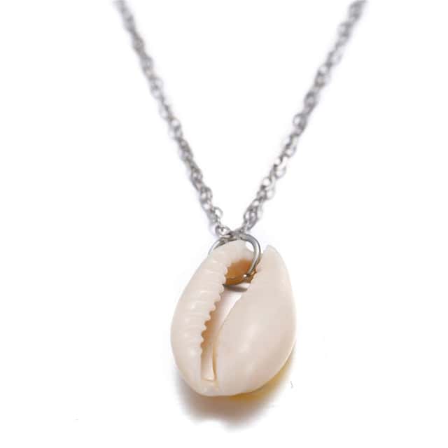 Shell Necklace White Cowrie And Silver Chain