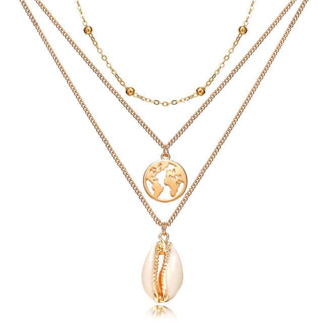 Shell Necklace Globe Necklace, Cowrie And Golden Chain
