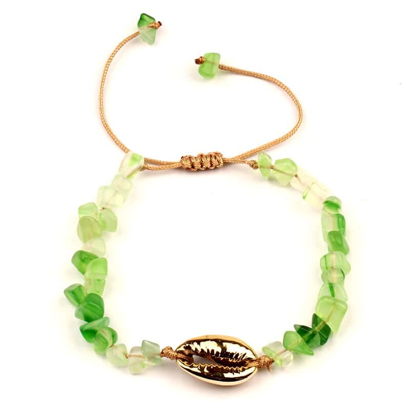 Shell Bracelet Golden Cowrie And Green Stones