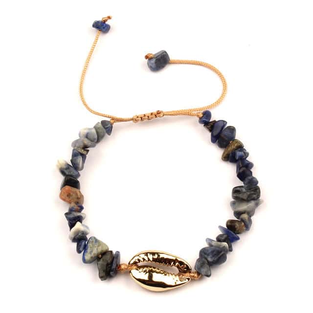 Shell Bracelet Golden Cowrie And Dark Stones