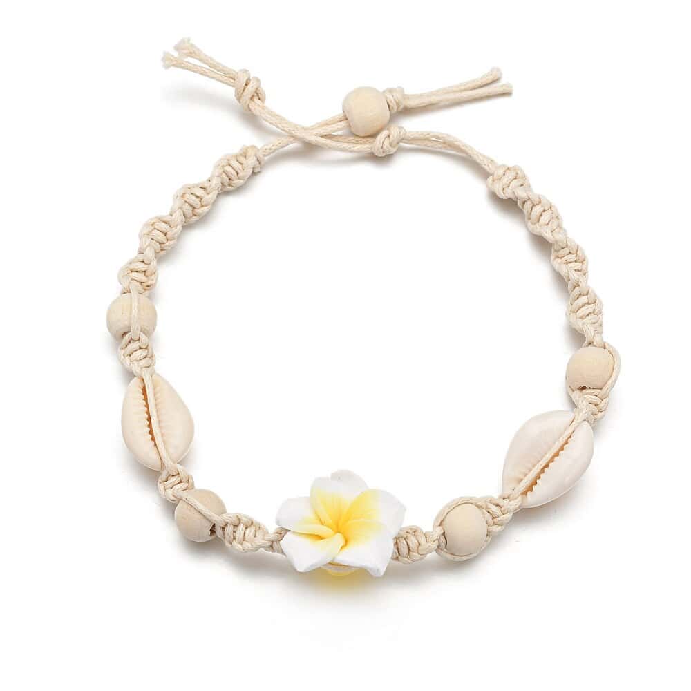 Shell Anklet White Cowrie And Yellow Flower