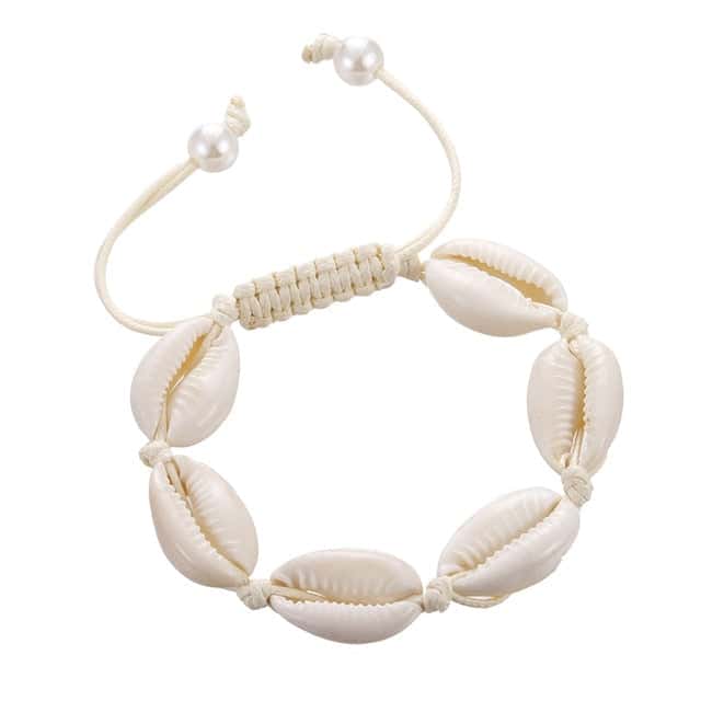 Shell Bracelet White Cowrie And White Cord
