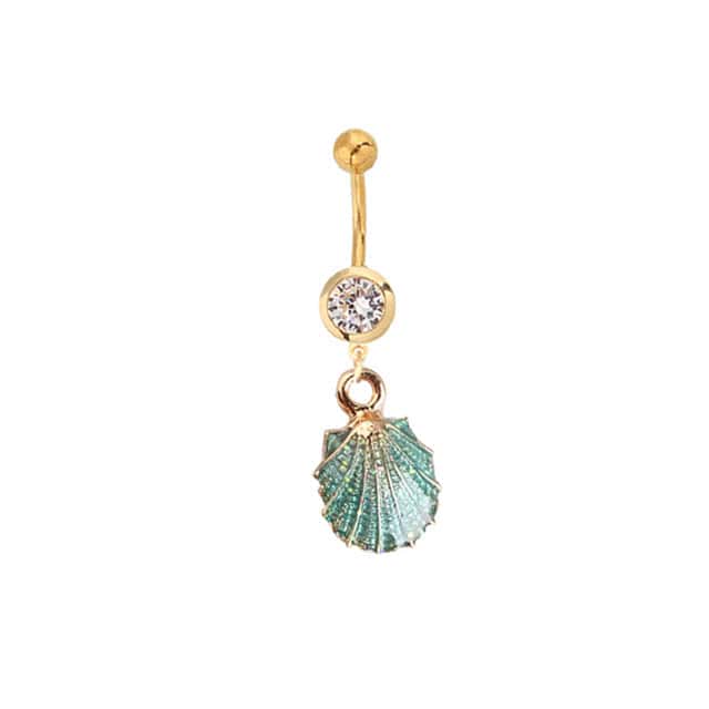 Navel Piercing Green And Golden Shell