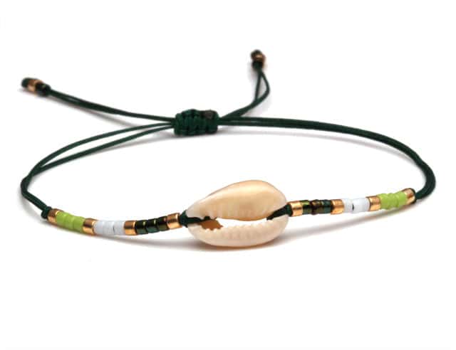Shell Bracelet Dark Green Cowrie Necklace