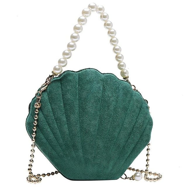 Shell Bag Green And White Pearls