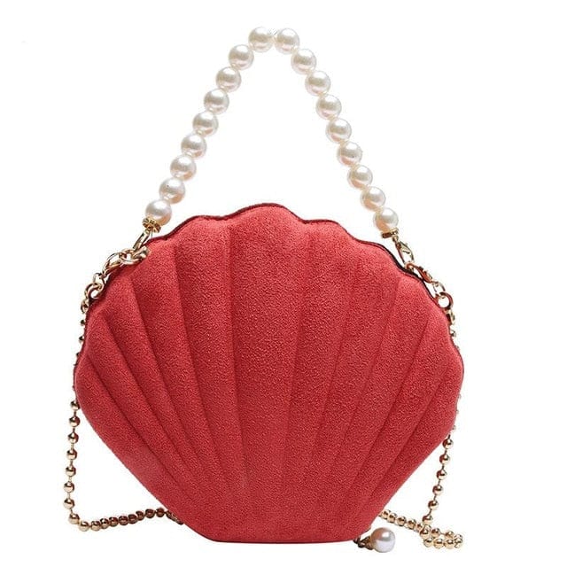 Shell Bag Red And White Pearls