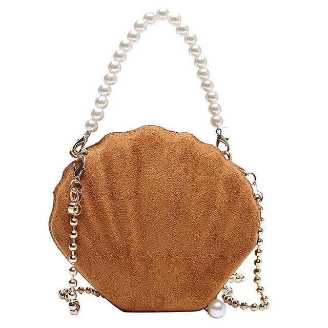 Shell Bag Brown And White Pearls