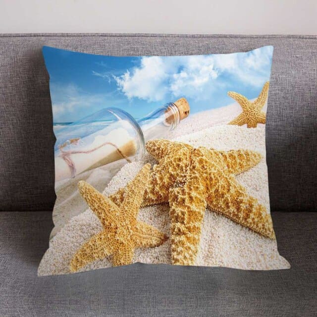 Shell Cushion Printed Seychelles Beach