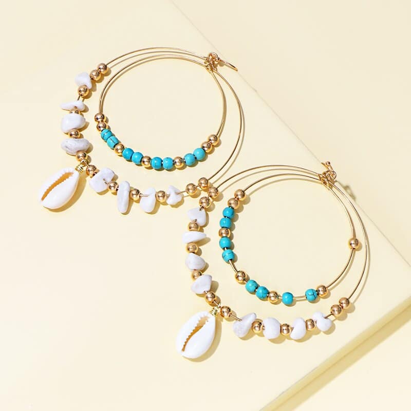 Shell Earrings Double Cowrie Hoops